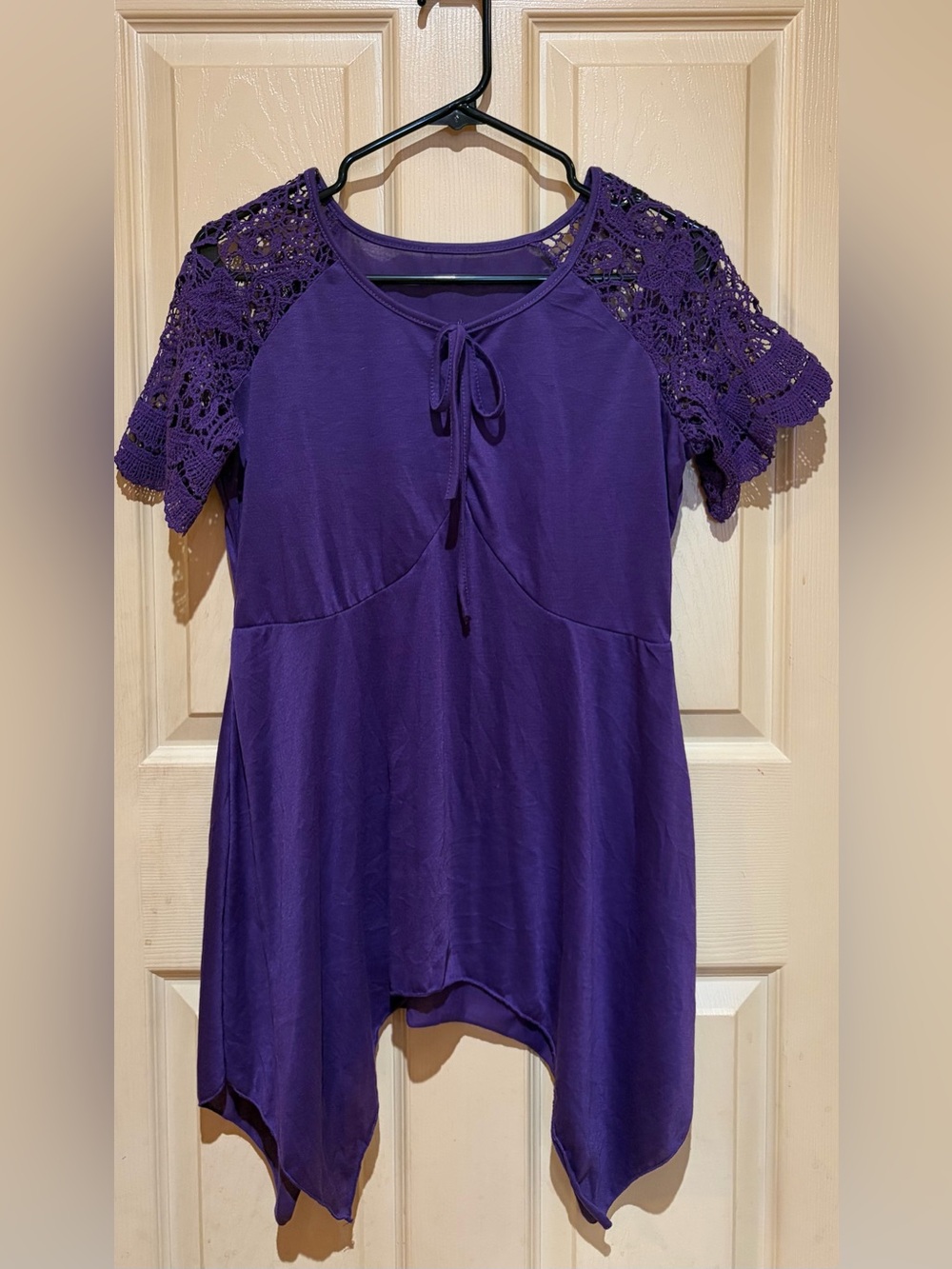 Purple Crochet Sleeve Women's Top, Size L